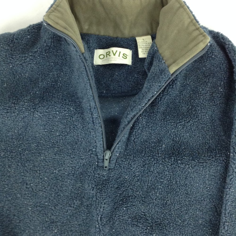 Vintage Orvis Blue Marled Sherpa Fleece Pullover
